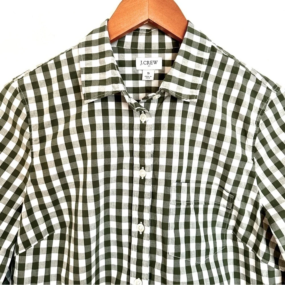 J. Crew Men’s Gingham Plaid Button Down Shirt Green White Size Small